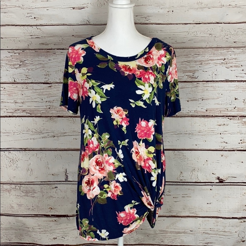 Twenty Ten Navy Floral Short Sleeve Top M